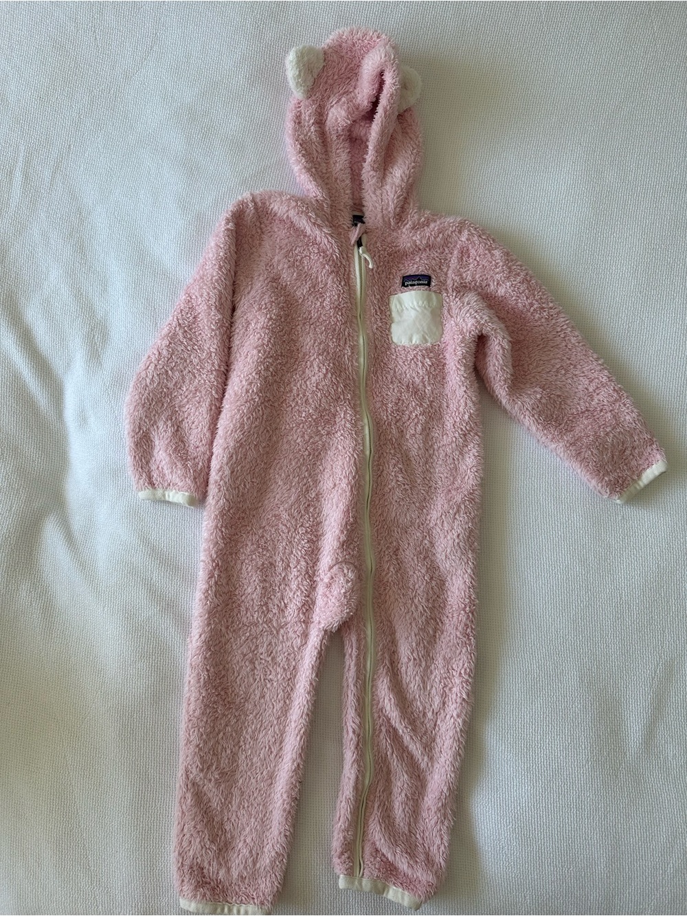 Patagonia Pink Fuzzy Hooded One-Piece Bunting for Kids